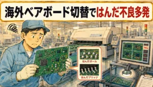 海外ベアボード切替ではんだ不良多発（はんだボール・ブリッジの図解入りアイキャッチ）