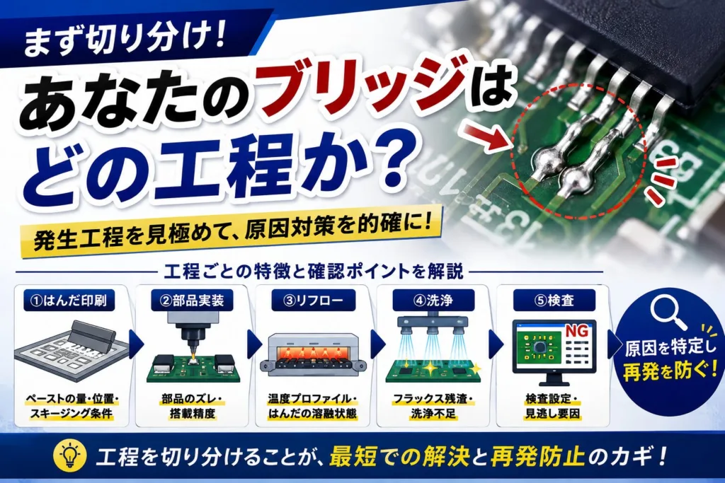 はんだブリッジの発生工程を切り分ける