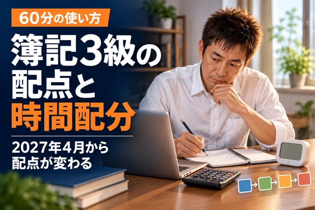 簿記3級の配点と時間配分（2027年4月から配点が変わる・60分の使い方）