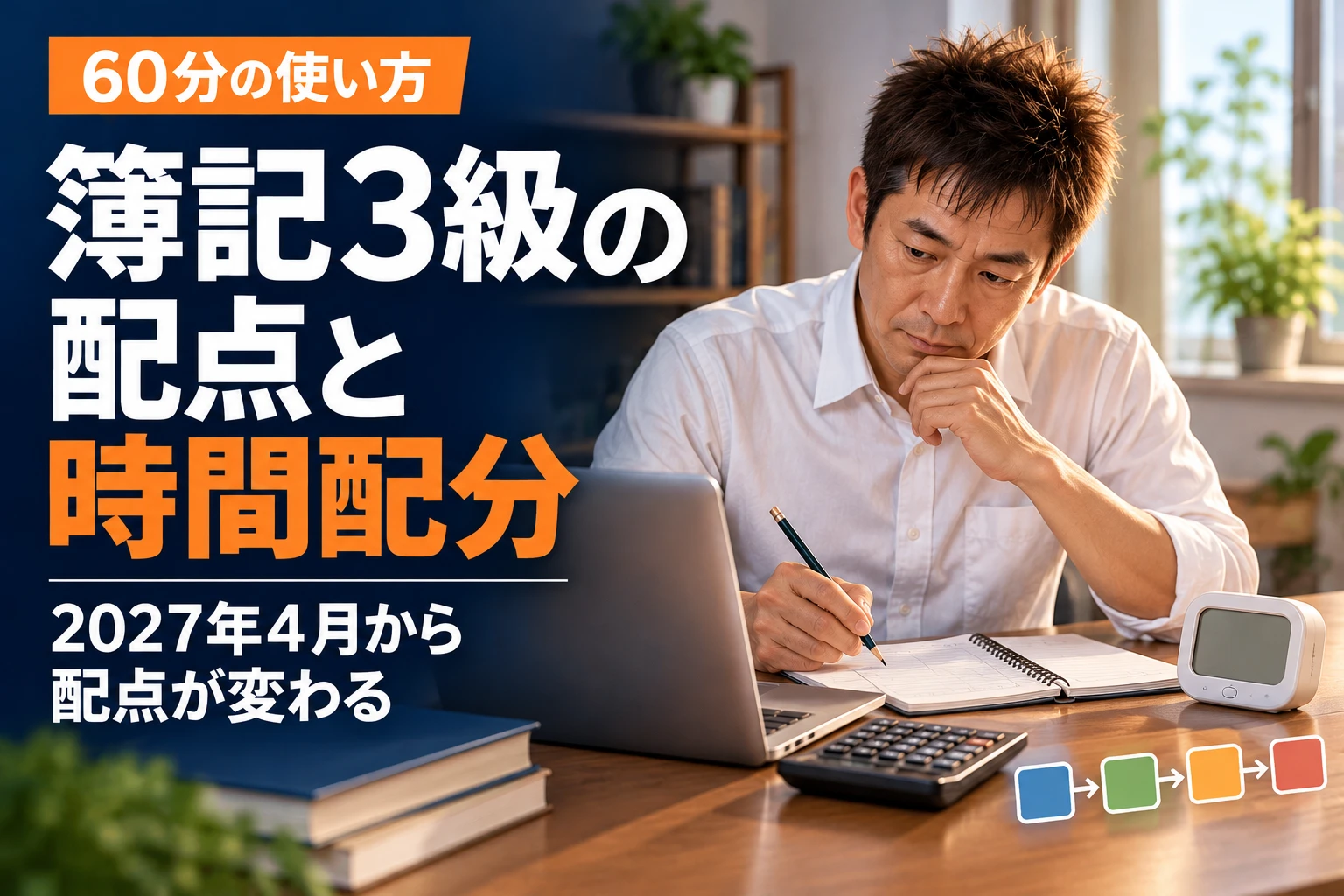 簿記3級の配点と時間配分（2027年4月から配点が変わる・60分の使い方）