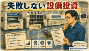 失敗しない設備投資｜価格札のついたSMT設備を前に検討する管理職